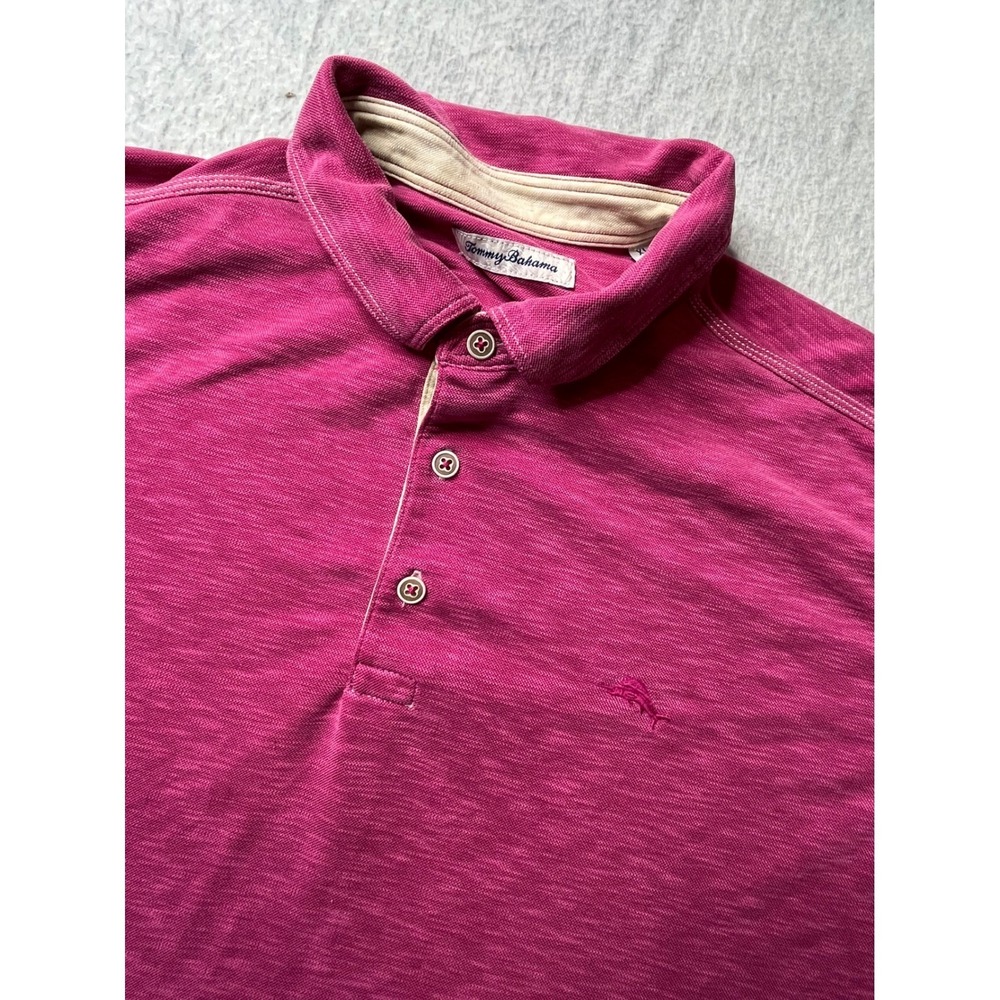Tommy Bahama Mens Polo Shirt Pink Textured Short Sleeve Embroidered Logo Size XL